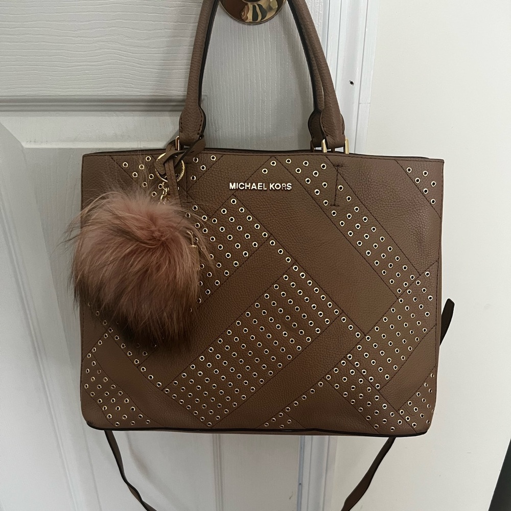 MK Satchel with Crossbody Strap and Pom